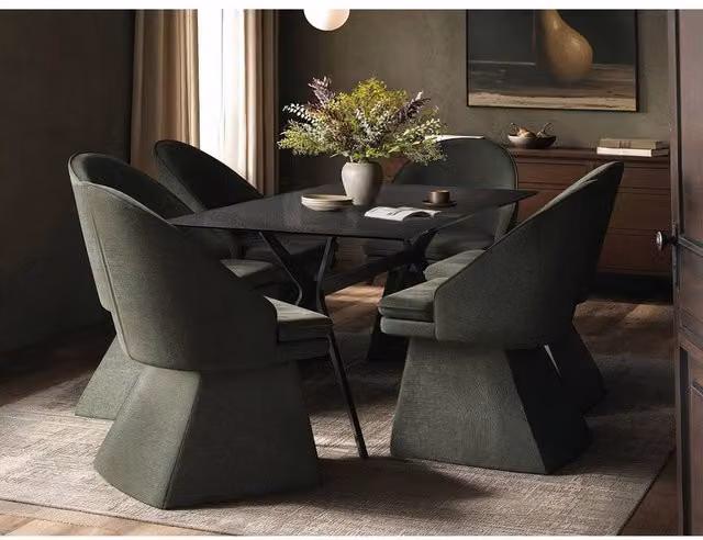 Solace+Co Emil Glass Dining Table and 6 Aiko Chairs Set in Khaki, W/D/H: 180 x 90 x 76 cm