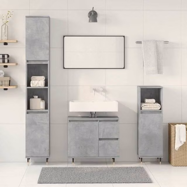 Berkfield Home Modern 3 Piece Bathroom Furniture Set in Matt Concrete Grey