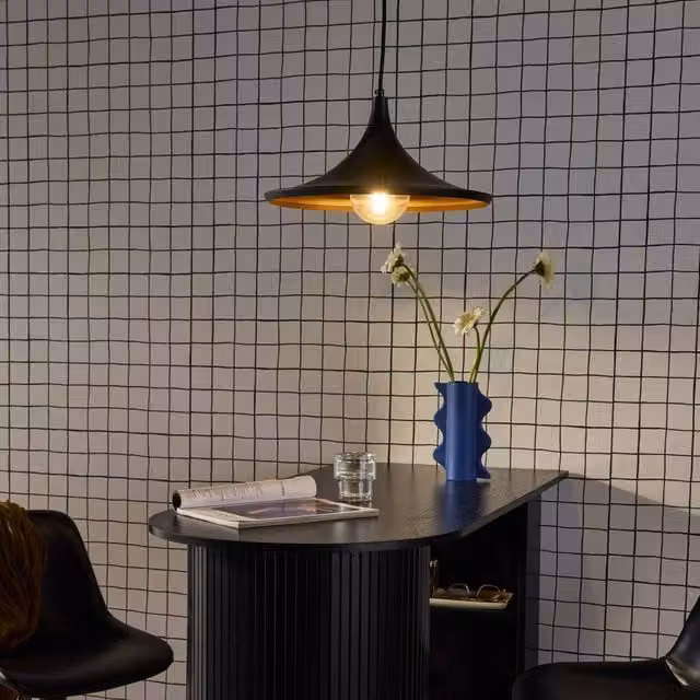sweeek Modern Metal Dome Suspension Pendant Light in Black, Diameter: 35 cm