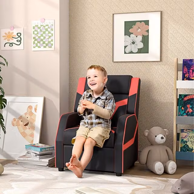 AIYAPLAY 2 in 1 Kids Armchair Recliner in Black PU Leather