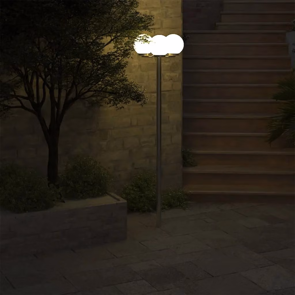 Berkfield Modern White Garden Lamp Post with 3 Glass Sphere Lamps, Height: 220 cm – 3