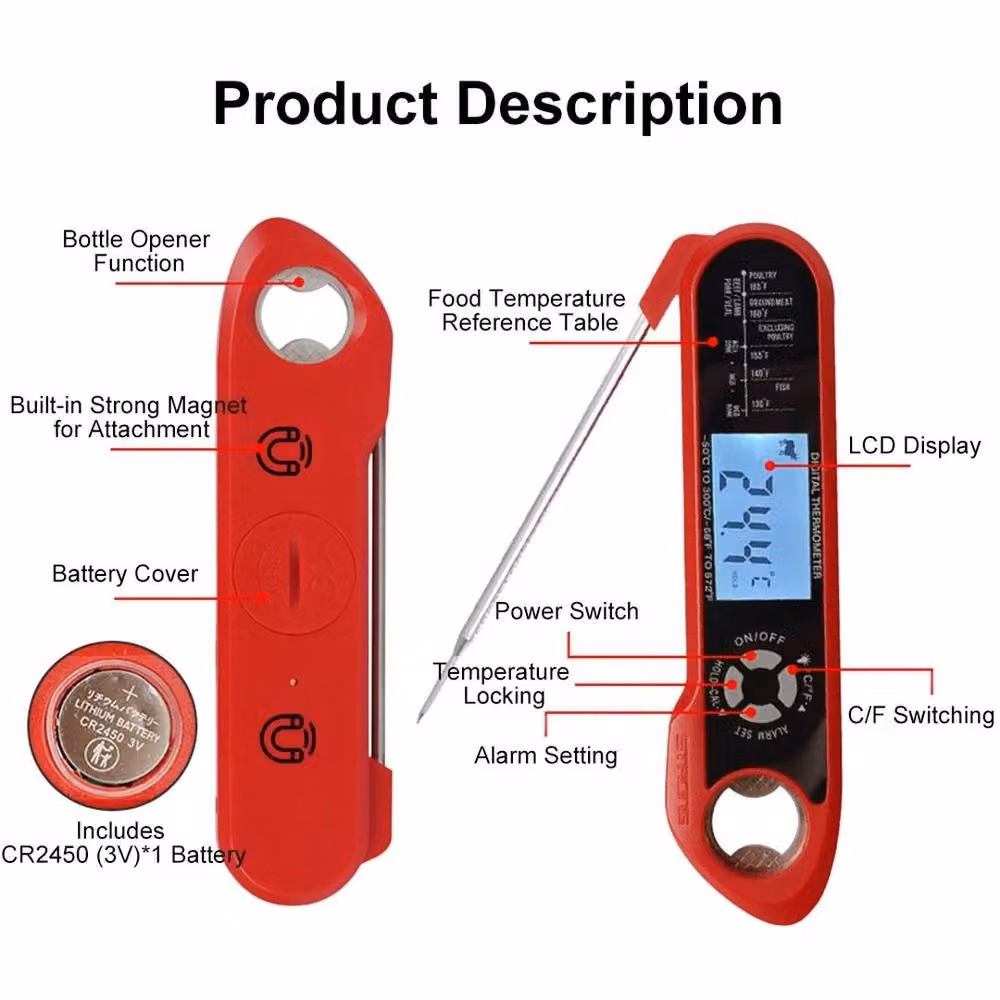 FLAVORA Dual Probe Digital Kitchen Meat Thermometer in Red – 2