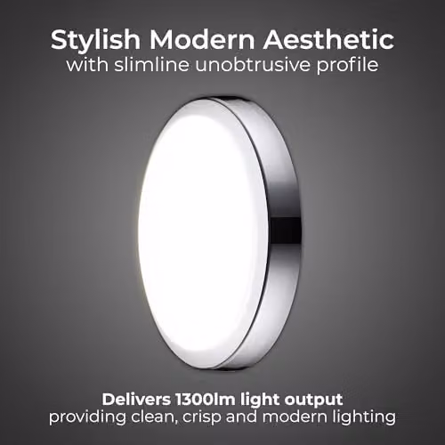 Luceco LED Round Surface Mount Bulkhead Light with CCT Colour Change Temperature, IP54 Rated, 14W, 1300lm, White/Chrome – 2