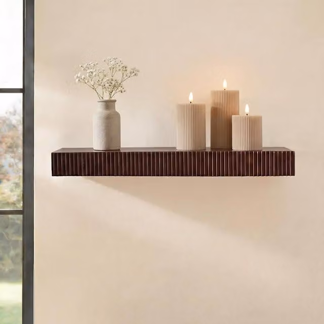 OHS Modern Ribbed Rectangle Wall Mounted Storage Shelf in Brown