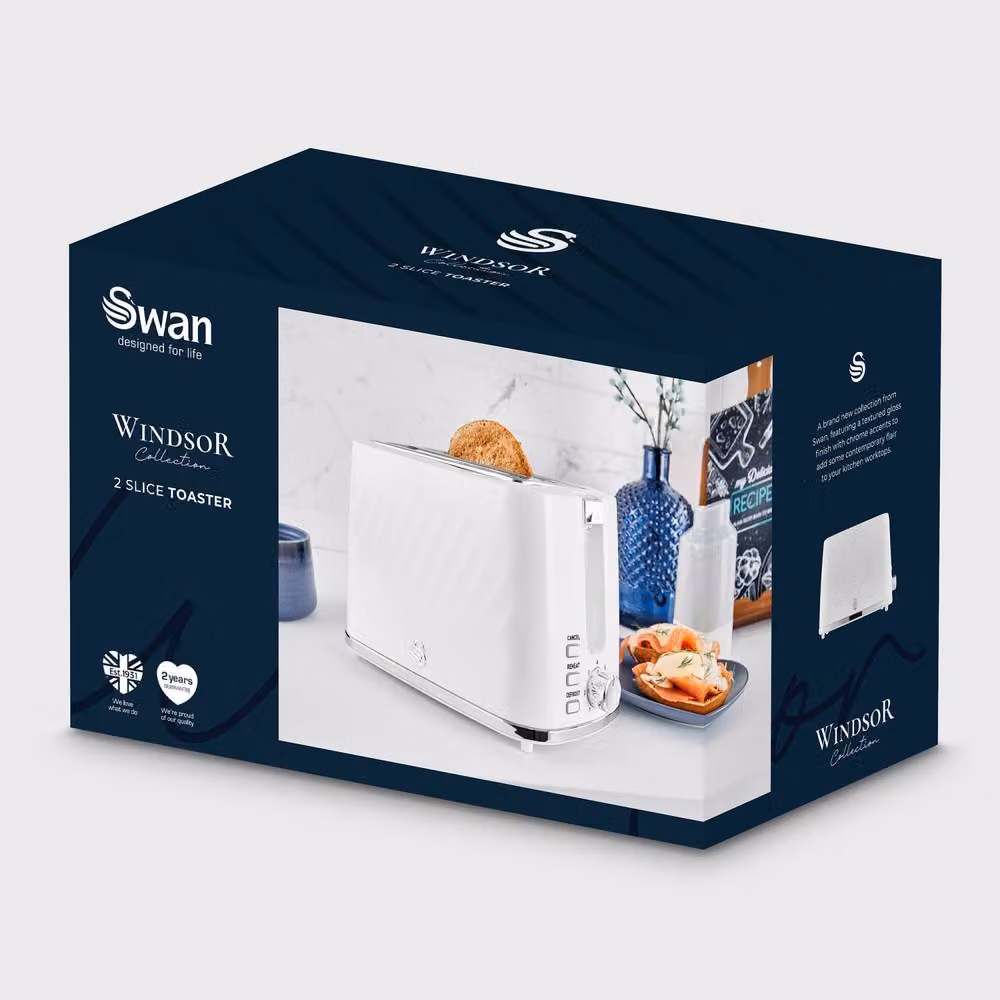 Swan Windsor 2 Slice Toaster, White, 900W – 5