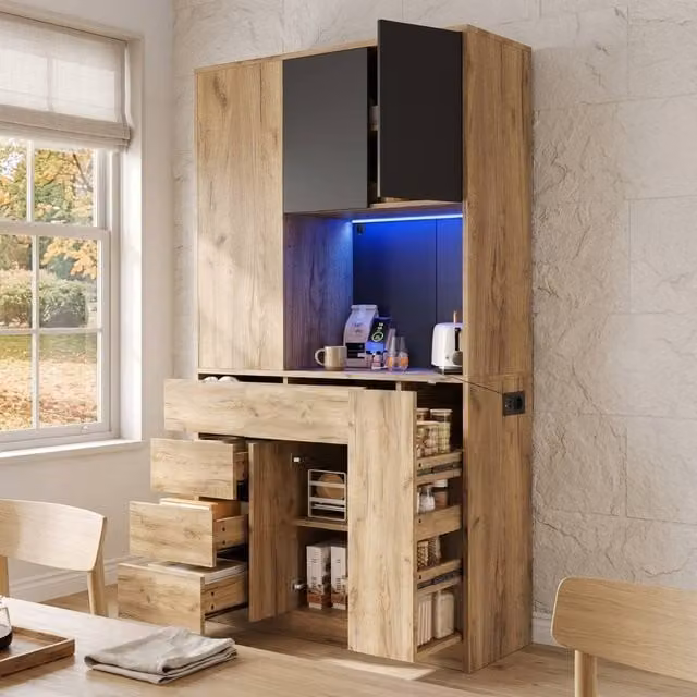 STILVORA Modern Brown Sideboard with Integrated LED Lighting and Power Outlet