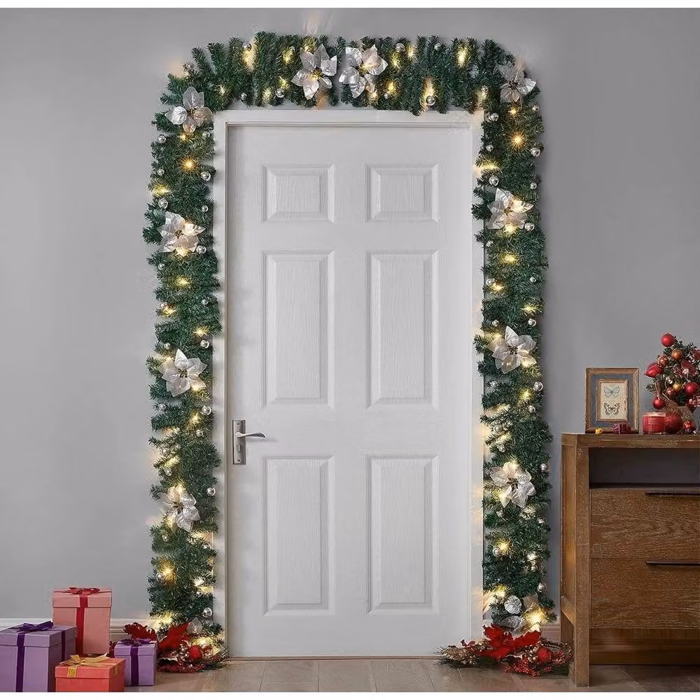 NESTLUNE Green Christmas Garland with Warm White Lights, W: 100 cm, D: 15 cm – 5