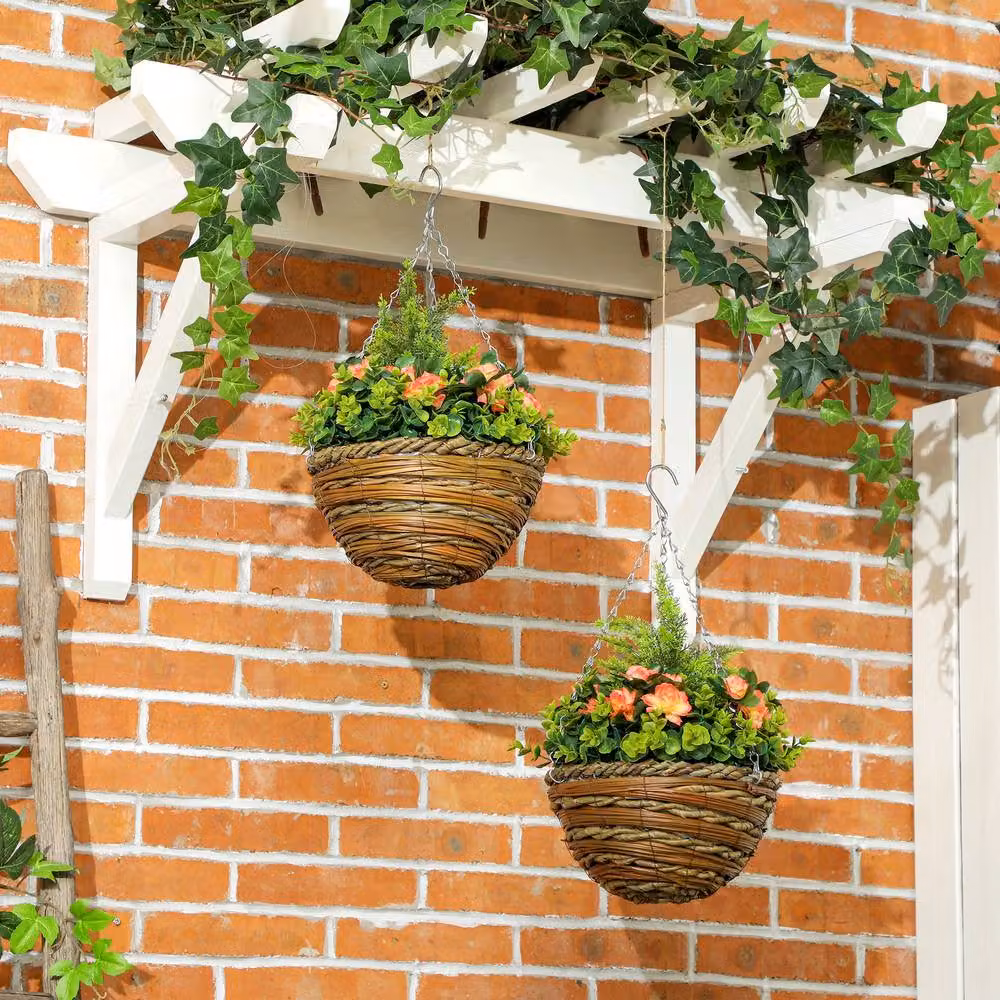 STILVORA Set of 2 Artificial Lisianthus Hanging Flower Pots in Orange – 3