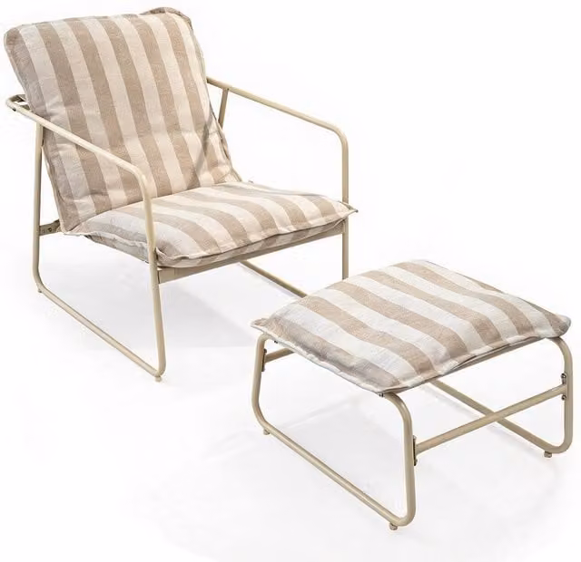 Crystals Sling Garden Lounge Chair with Footstool in Beige with Powder Coated Steel Frame and Textilene Fabric – 1