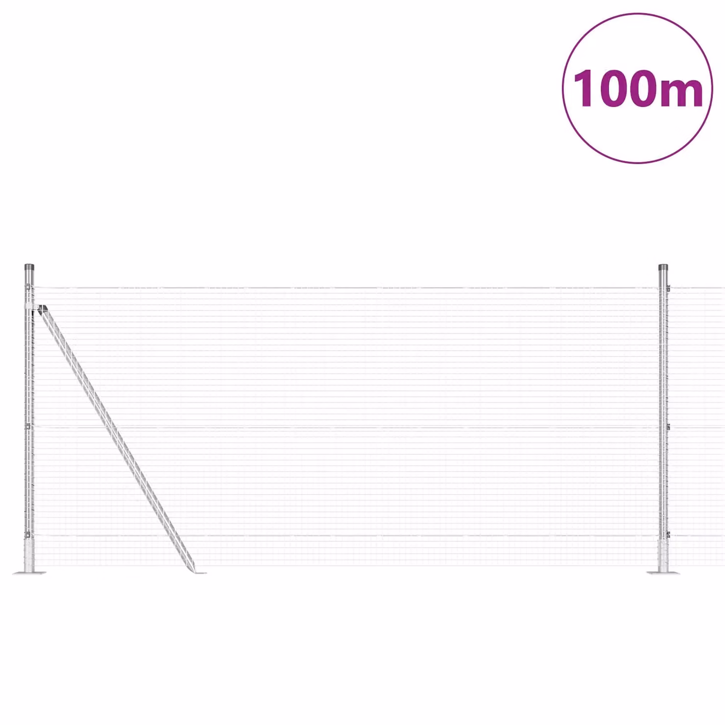 Berkfield Home Silver Galvanised Steel Welded Wire Fence with 13 Flanged Posts, 1 x 100 m – 2