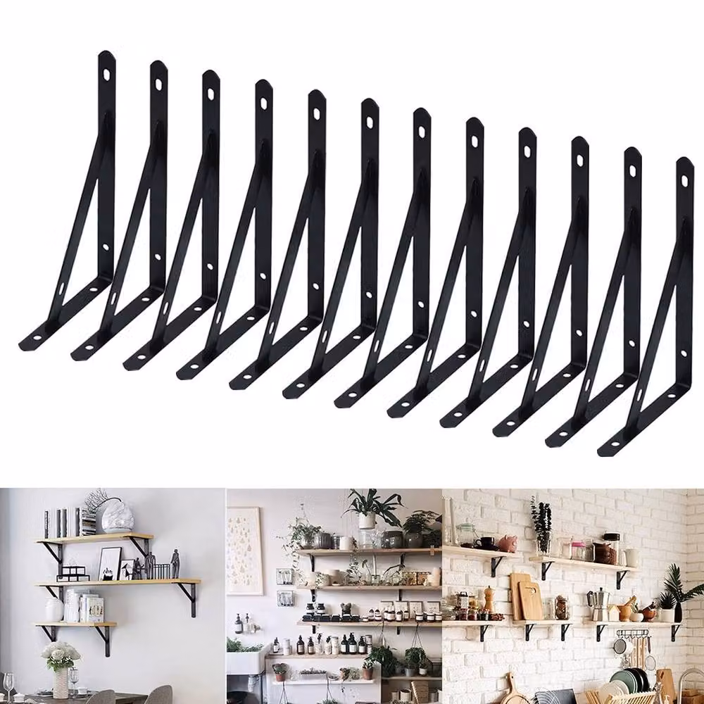Ventryn 12 Piece Heavy Duty Matt Black Stainless Steel L Shaped Wall Mounted Shelf Brackets – 3