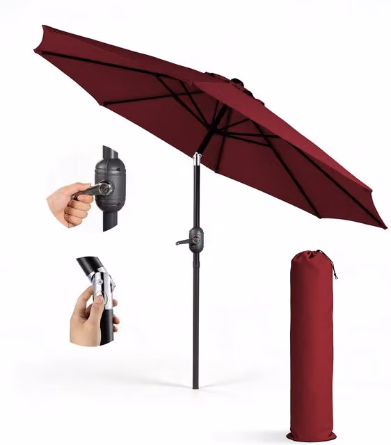 Keplin Tilting Parasol Umbrella in Red with Steel Frame and Polyester Canopy, Height: 230 cm