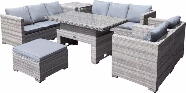 Oseasons Malta XS Modern Rattan 9 Seat Rising Table Set in Dove Grey