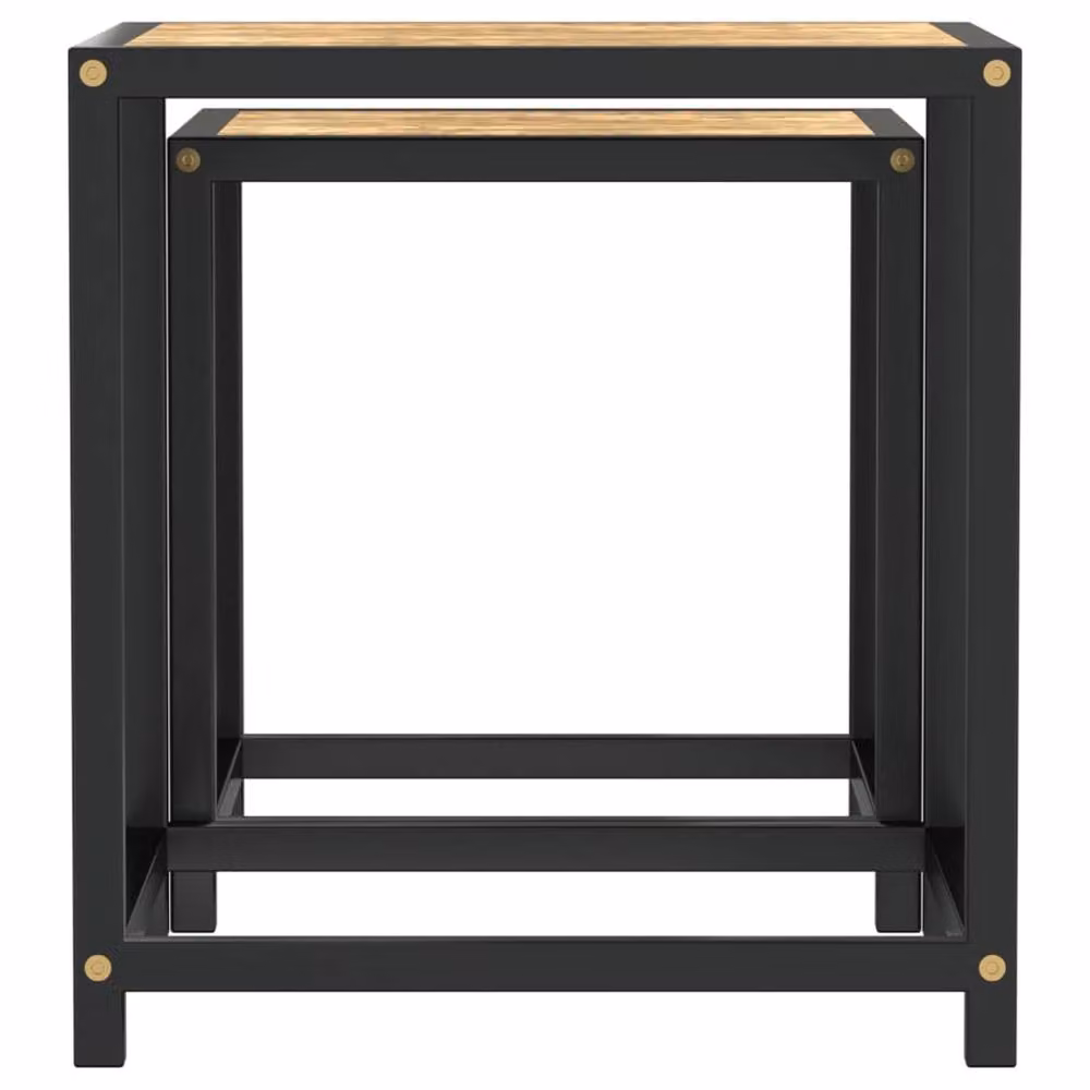Berkfield Home Set of 2 Industrial Square Nested Tea Tables in Black, Yellow and Brown MDF and Metal – 4