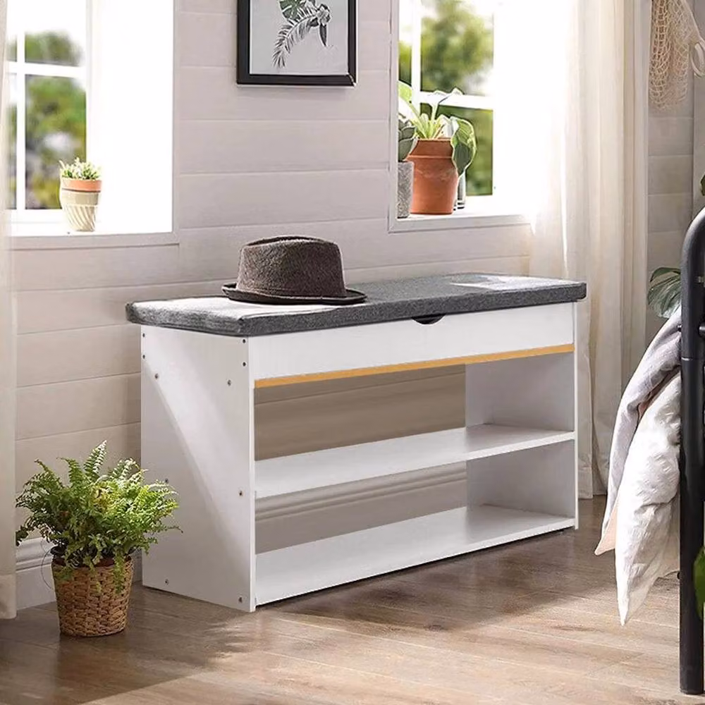 KORVIXA White Wooden Hallway Bench and Shoe Rack Storage Cabinet – 4