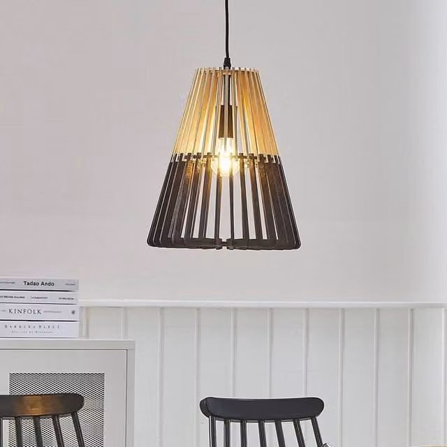 Wyld and Coco Scandinavian Pendant Light in Natural Wood and Black