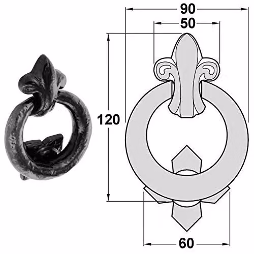 Dzina Door Ring Knocker in Matt Black, W: 12.0 cm, H: 9.0 cm – 5