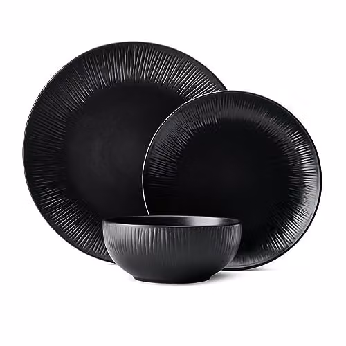 Mikasa Jardin Midnight 12-Piece Stoneware Dinner Set in Black with Floral Design