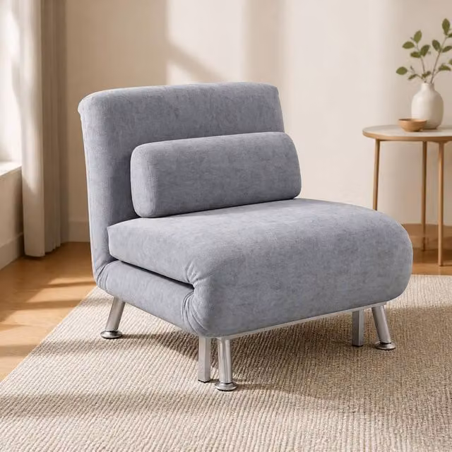 STILVORA 3-in-1 Sleeper Chair in Grey Velvet Fabric with Five-Position Back and Metal Frame – 1