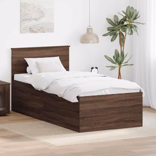 Berkfield Home Modern Bed Frame with Headboard in Brown Oak, Engineered Wood, W: 75 cm, L: 190 cm – 1
