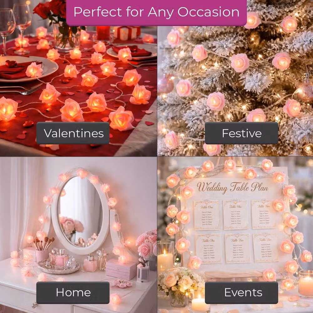 Neo Pink Rose 20 LED Battery Operated String Lights with Copper Wire – 4
