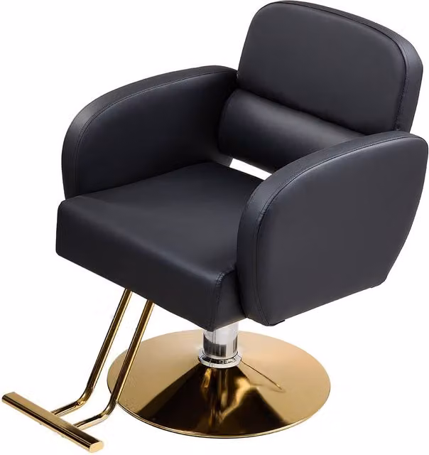 Living and Home Height-Adjustable Swivel Salon Barber Chair in Black with Armrests – 1
