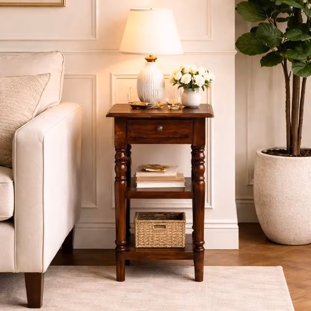 Artisan Furniture Classic Mango Wood Square Side Table in Brown