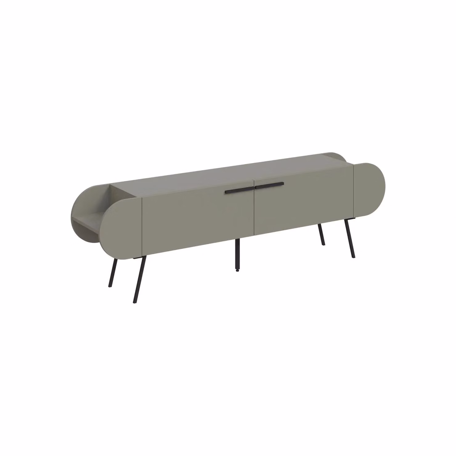 FWStyle Ash Green Capsule TV Stand with 2 Doors and Side Shelves, W: 195 cm, D: 37 cm, H: 58 cm – 3