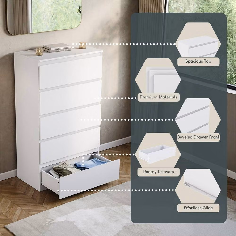 NESTLUNE White 5 Drawer Chest of Drawers Storage Cabinet W/D/H: 100 x 100 x 100 cm – 4