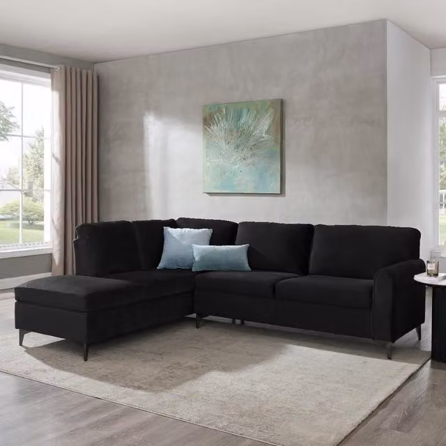 Home Detail Alyssum Left-Hand Corner Sofa in Black, 4 Person, W/D/H: 249 x 197 x 88 cm