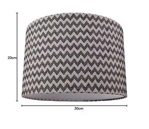Happy Homewares Modern Zig Zag Chevron Cotton Fabric Cylinder Lamp Shade in Black and White, Diameter: 30 cm – 4