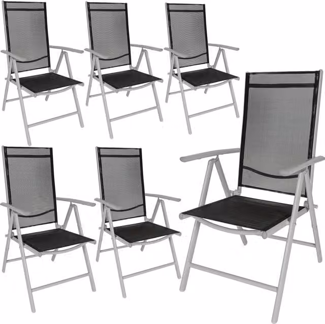 tectake Set of 6 Modern Aluminium Garden Chairs in Black and Silver