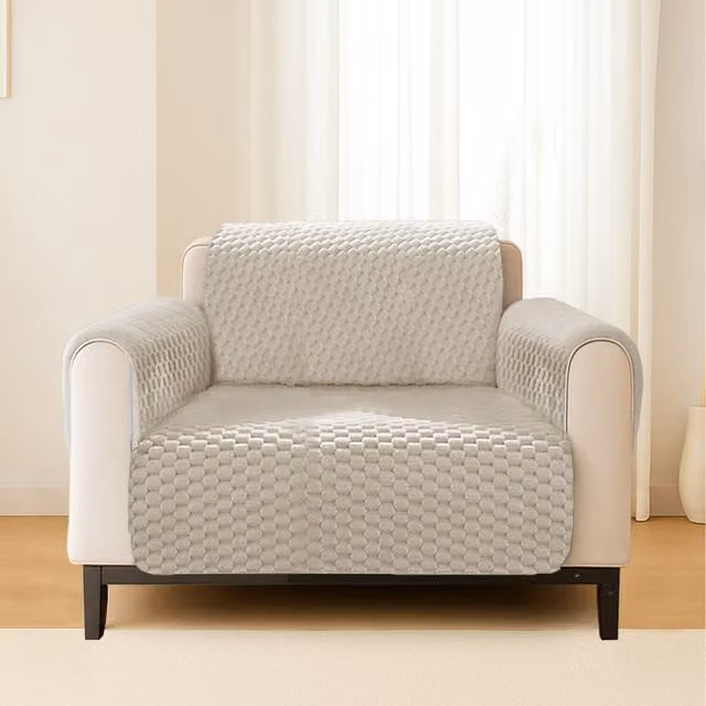 Home Republic Hygge Fleece Sofa Protector, Beige/Multicolour, Width: 60 cm