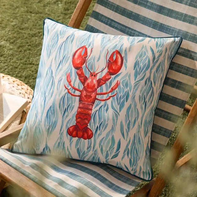Abersoch Lobster Outdoor Cushion in Marine Blue