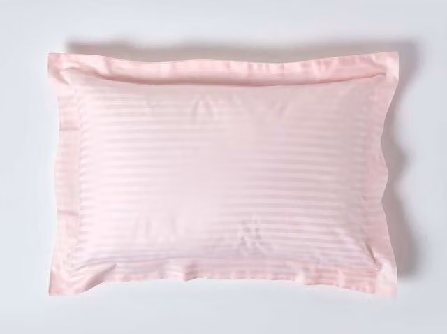 Homescapes Pink Egyptian Cotton Mako Satin Stripe Oxford Pillowcase, 330 Thread Count