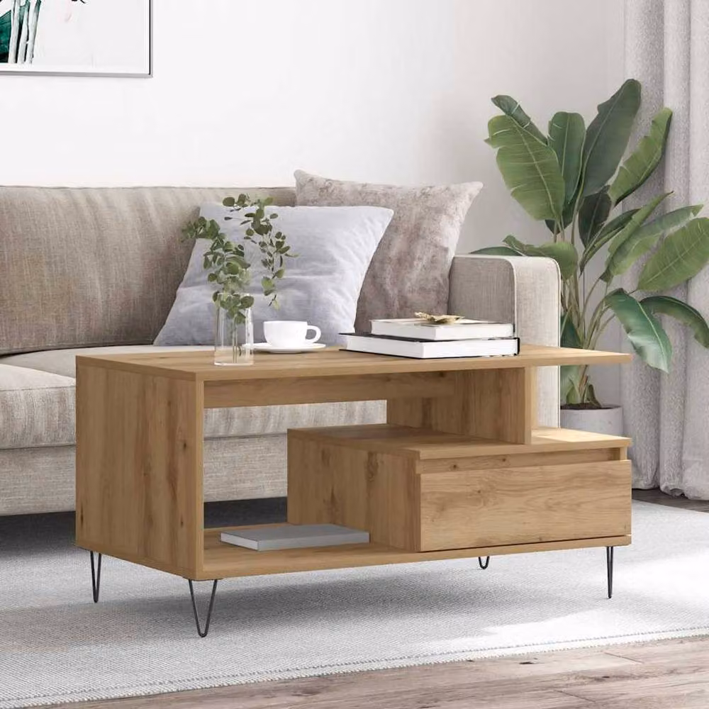 Berkfield Home Artisan Oak Coffee Table in Brown, W/D/H: 90 x 49 x 45 cm – 2