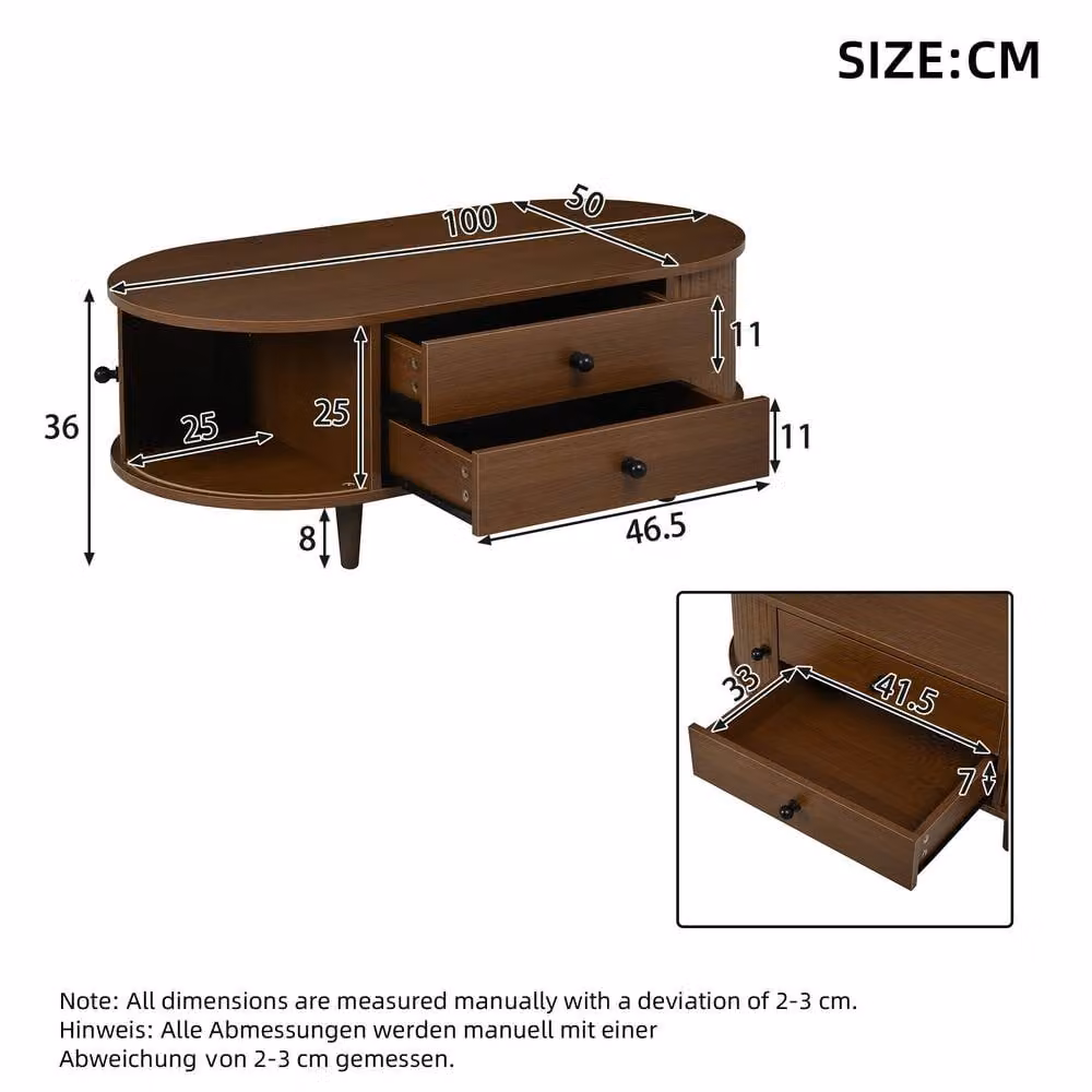 ModernLuxe Oval Coffee Table with Sliding Doors and Drawers in Walnut – 2