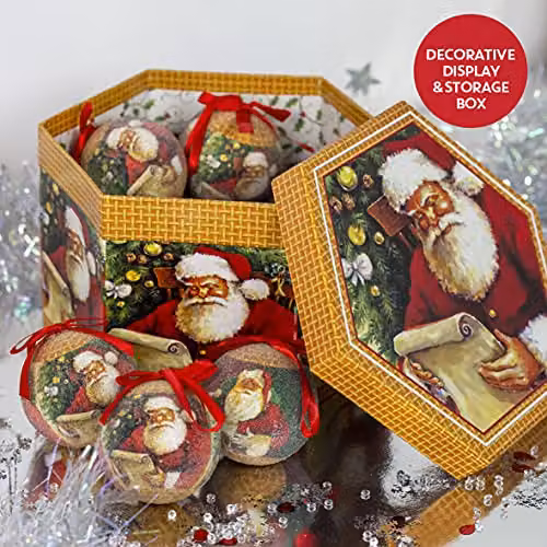 The Christmas Workshop Set of 14 Classic Santa Red and Green Christmas Baubles, Diameter: 7.5 cm – 2