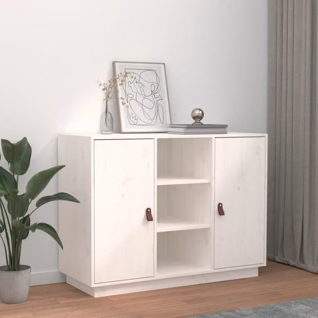 Berkfield Home White Rustic Solid Wood Pine Sideboard W/D/H: 100 x 40 x 75 cm