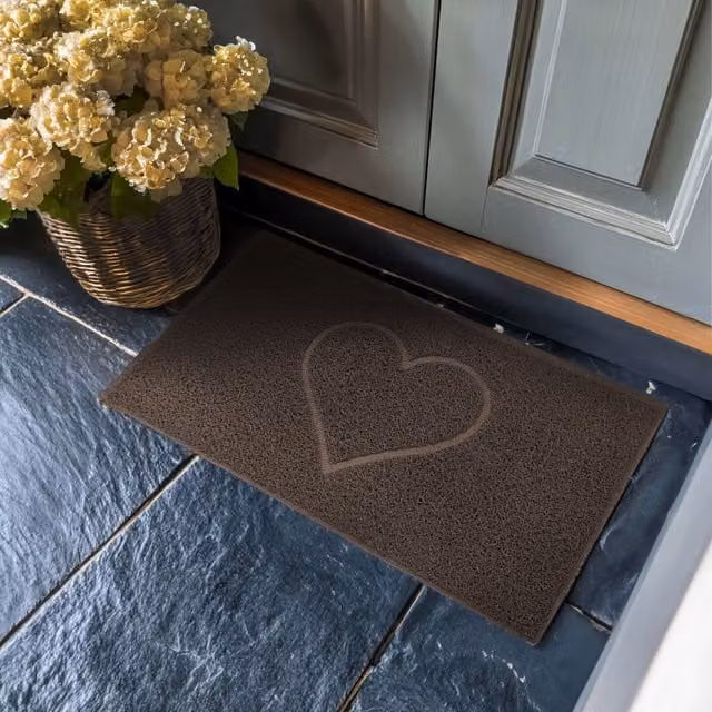 Nicoman Embossed PVC Spaghetti Pressed Heart Doormat in Brown, W: 90 cm, D: 60 cm