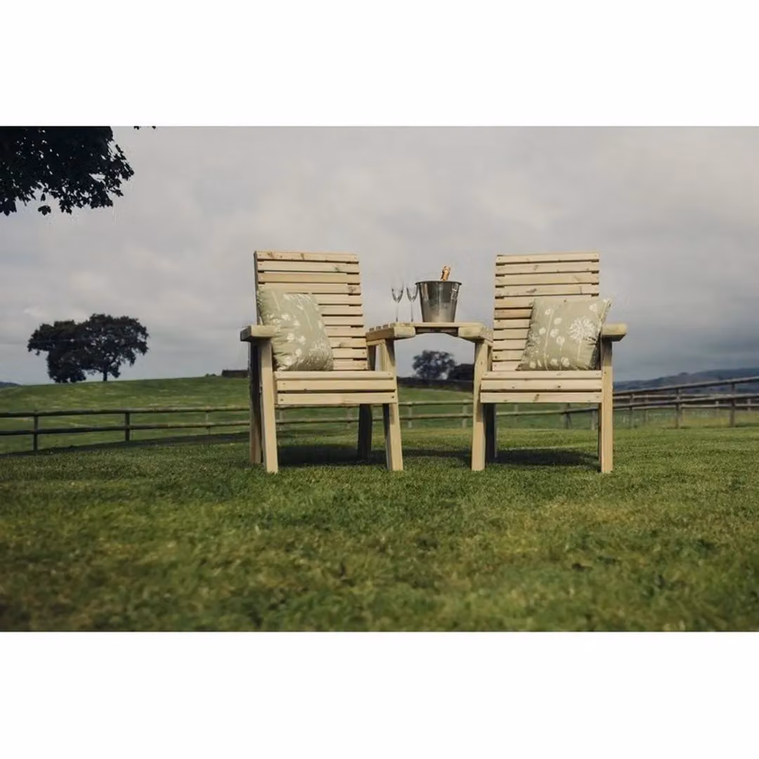 Churnet Valley Garden Furniture Ltd Ergonomic Companion Set, Angled Wooden Love Seat in Brown – 3