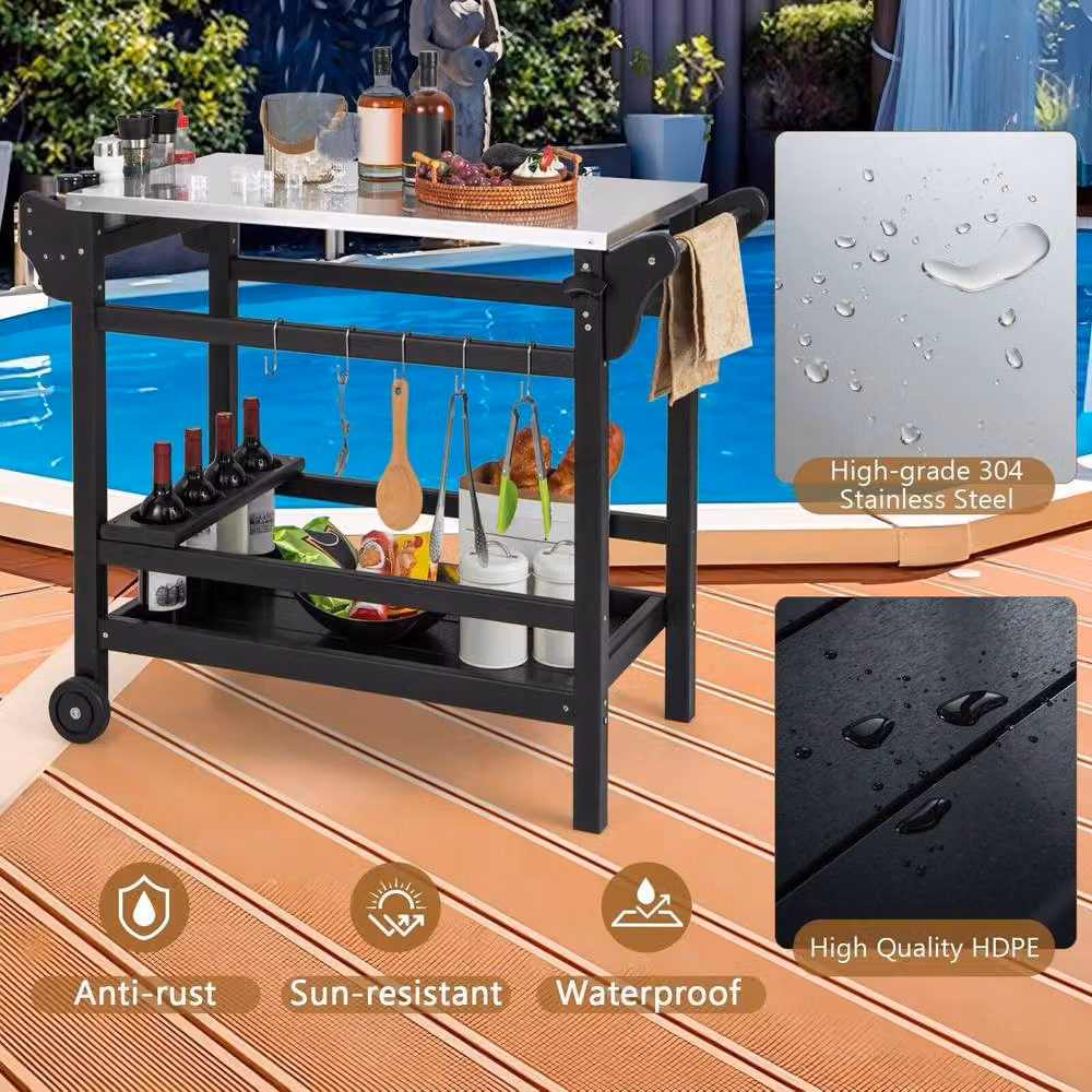 Costway Movable Outdoor Dining Cart and Pizza Oven Stand in Black – 6
