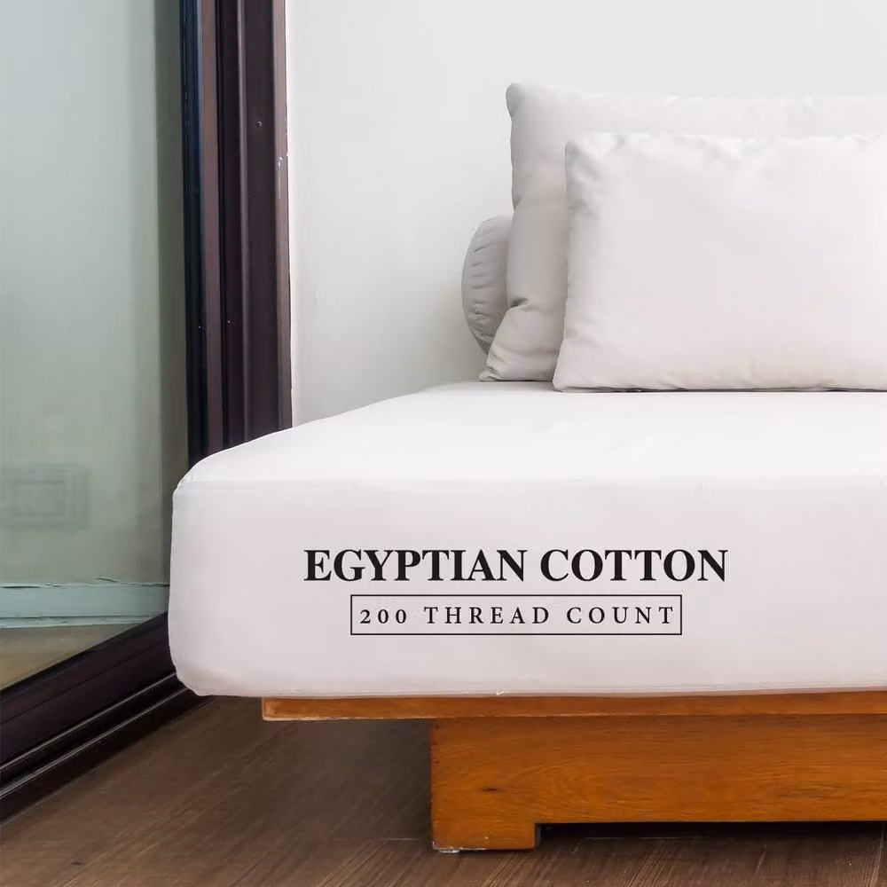 Homes-Linen 100% Egyptian Cotton 200TC Fitted Sheet in White, Single, W/D/H: 90 x 200 x 30 cm – 2