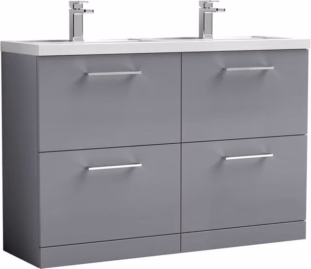 Balterley Level 1200mm Floor Standing 4 Drawer Double Basin Unit in Satin Grey