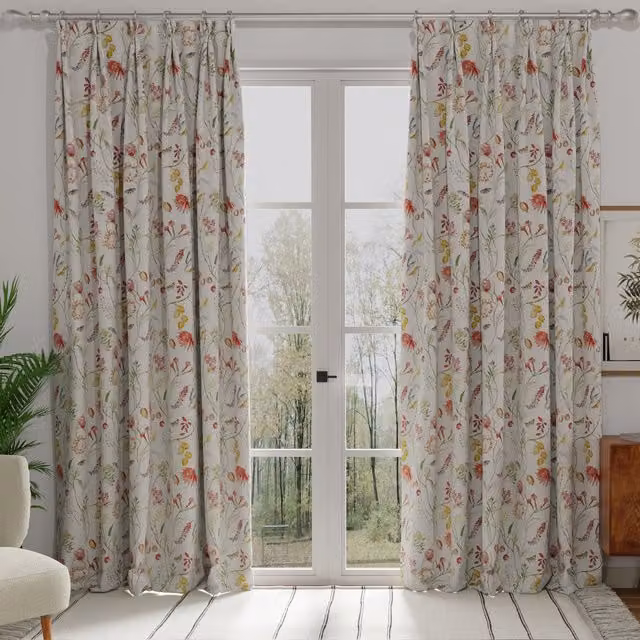 Terrys Made to Measure Blackout Cotton Fabric Panel Curtain in Multicolour Floral Nature Design