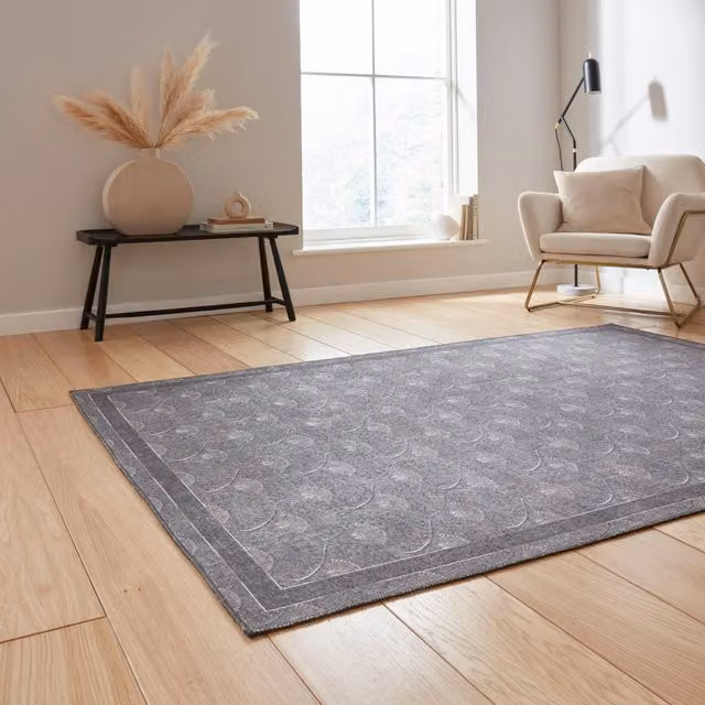 Catherine Lansfield Deco Peacock Washable Grey Art Deco Flat Weave Polyester Rug