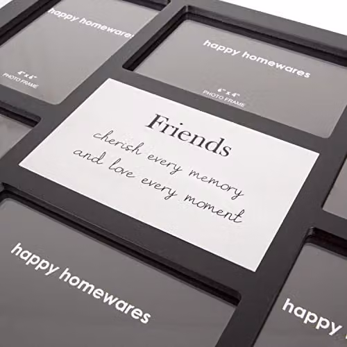 Happy Homewares Modern Black Multi Collage Picture Frame with Friends Wording for Table or Wall – 4