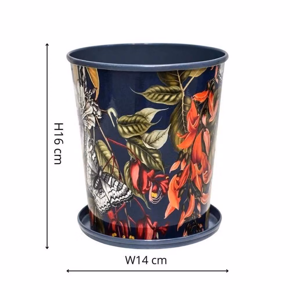 Lemon Pavilion Furniture and Decor Kew Temperate House Planter with Saucer, Blue, W: 14 cm, D: 14 cm, H: 16 cm – 6