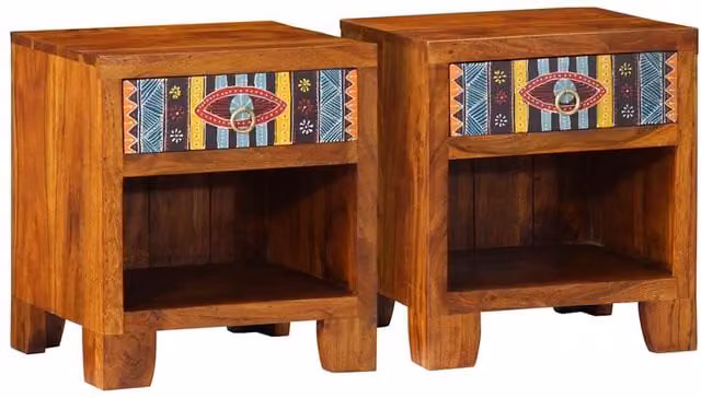 Berkfield Home Set of 2 Acacia Wood Bedside Cabinets in Brown, W/D/H: 40 x 35 x 45 cm – 1