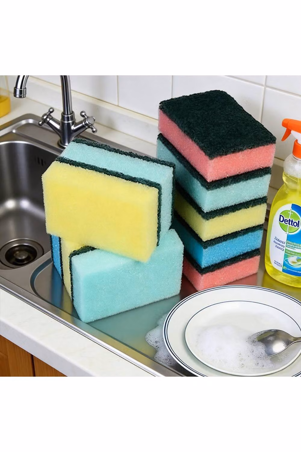 KDMD 20 Pack Multicolour Double Sided Dish Sponge Scrubbers, W/D/H: 8 x 2 cm – 2